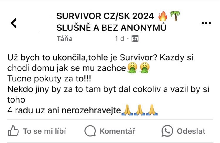 FOTO: Facebook/skupina SURVIVOR CZ/SK SLUŠNĚ A BEZ ANONYMŮ