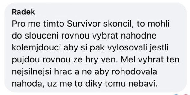 Reakce diváka Radka, Survivor