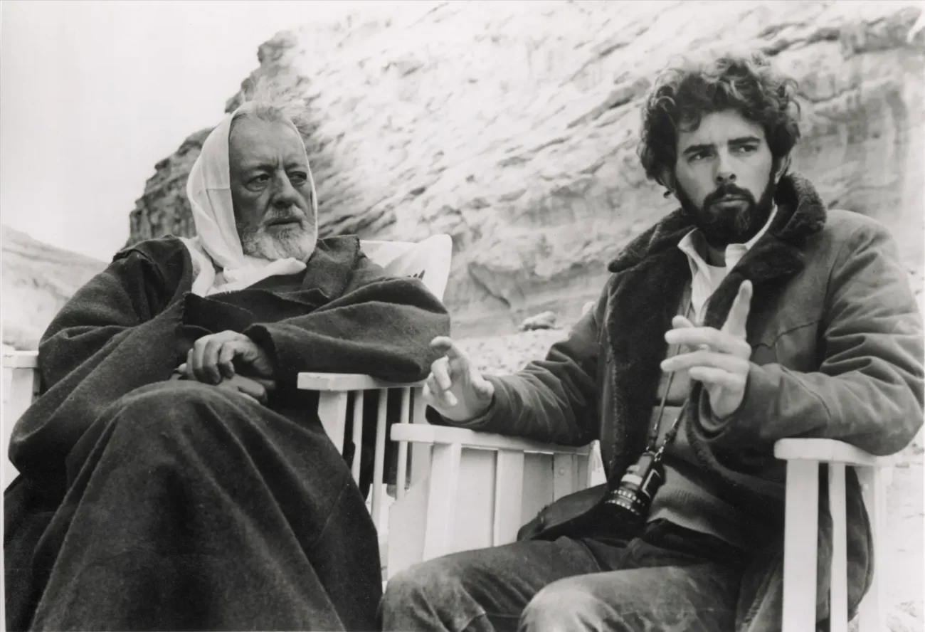 Alec Guinness (Obi-Wan) a režisér George Lucas.