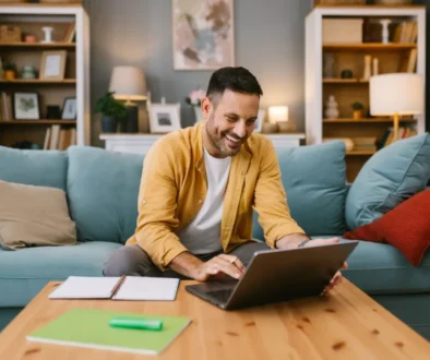 Usmívající se muž na home office