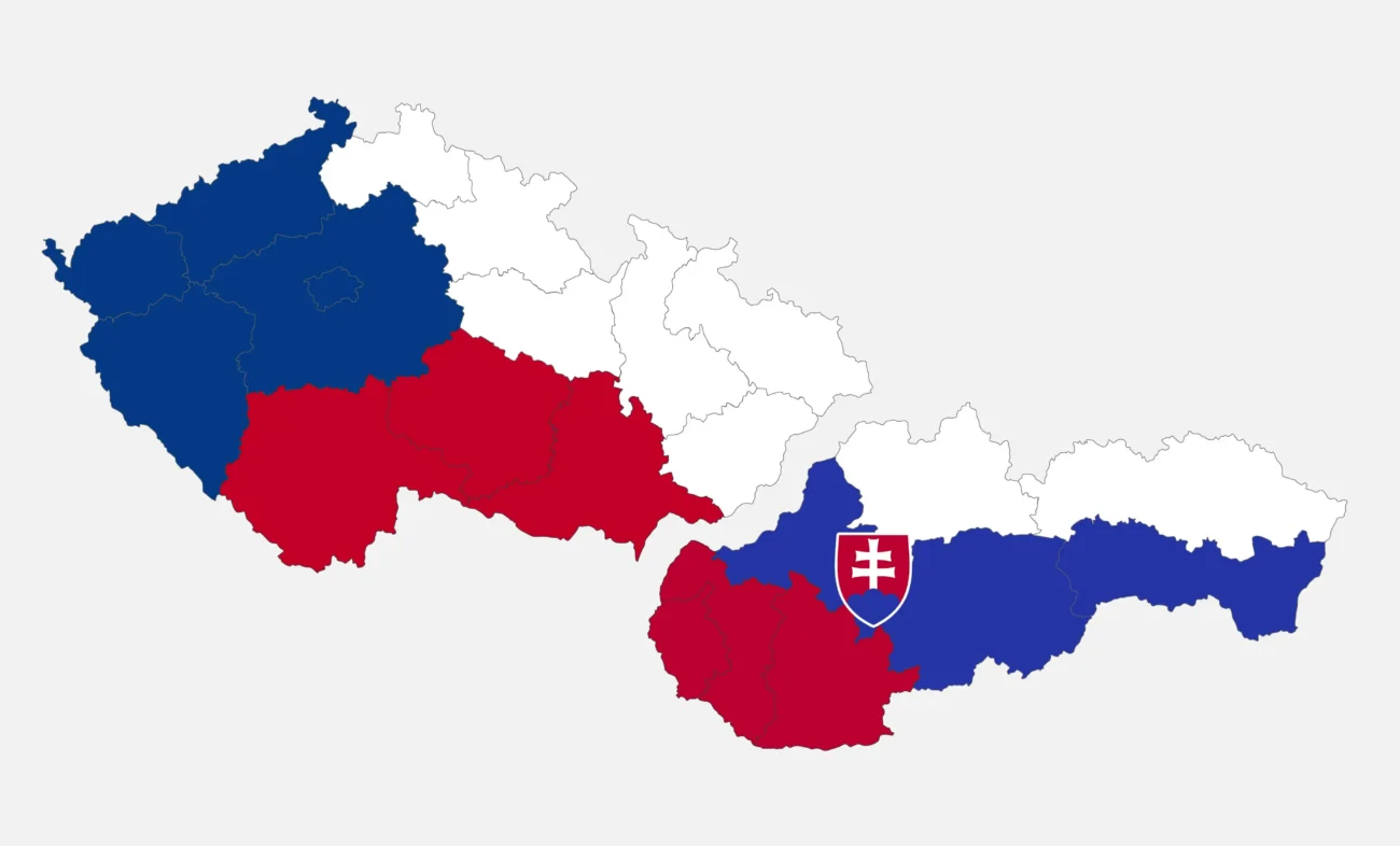 Mapa České a Slovenské republiky.